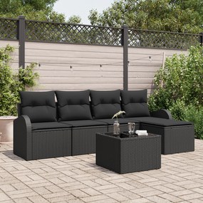 Conjunto de Sofá de Jardim de 6 Peças com Almofadas Bege Vime PE, Sofá
