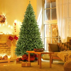 Árvore de Natal artificial de 270 cm com 2132 pontas de folhas de PVC, abertura automática e suporte de metal Verde