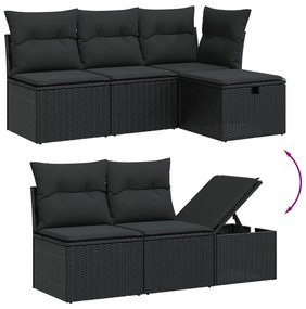 10 pcs conjunto sofás de jardim c/ almofadões vime PE preto