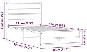 Estrutura de cama sem colchão 75x190 cm metal carvalho castanho