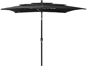 Guarda-sol de jardim 3 camadas c/ poste alumínio 2,5x2,5m preto