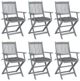 vidaXL Cadeiras exterior dobráveis c/ almofadões 6 pcs acácia maciça