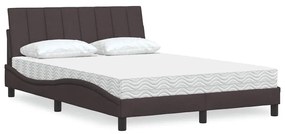 Cama com colchão 140x190 cm tecido castanho-escuro