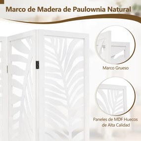 Biombo dobrável de 3 painéis 121 x 170 cm para quarto em madeira de paulownia, tela de privacidade com padrões requintados branco