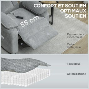Poltrona relax elétrica, reclinável, com porta USB, apoio para os pés, bolsos laterais e comando à distância – 86 x 90 x 103 cm, cinzento claro
