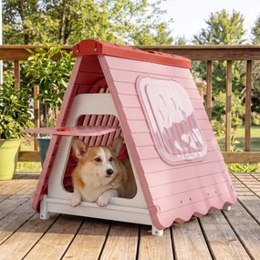 Casota para caes dobrável de plástico impermeável para cães 72 x 60 x 68 cm, com porta com aba e fecho, janelas, portátil, para interior e exterior, p