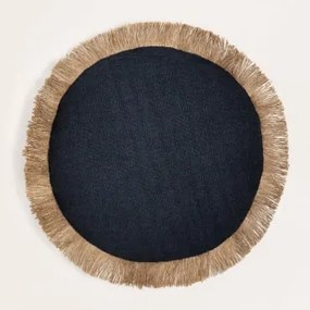 Almofada Redonda De Algodão (ø40 Cm) Paraíba Preto - Crema Linho - Sklum