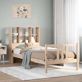 vidaXL Cama com estante sem colchão 90x190 cm pinho maciço