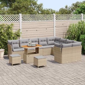 Conjunto de Sofá de Jardim de 12 Peças com Almofadas Bege - Rattan de