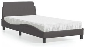 vidaXL Cama com colchão Dover 100x200 cm couro artificial cinzento