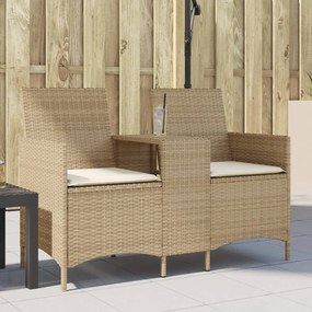 vidaXL Sofá de jardim c/ mesa e almofadões 2 lugares vime PE bege