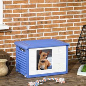 Casota de plástico para cães pequenos para exterior 60 x 42 x 40 cm, com aberturas de ventilação, azul e branca