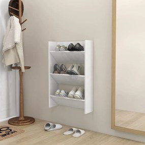 vidaXL Sapateira de parede 60x18x90 cm contraplacado branco brilhante