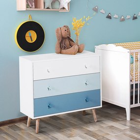 HOMCOM Cômoda Infantil com 3 Gavetas Ármario com Pernas de Madeira para Roupas ou Brinquedos de Pinho e MDF Cor Azul 90x42x80 cm