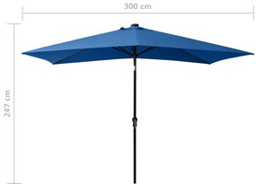 Guarda-sol de jardim c/ luzes LED/poste de aço 2x3 m azul ciano