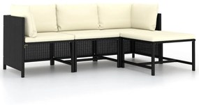 vidaXL 4 pcs conjunto sofás de jardim com almofadões vime PE preto