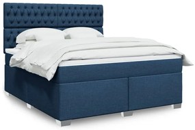 vidaXL Cama com molas/colchão 180x200 cm tecido azul
