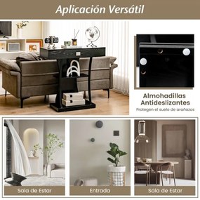 Mesa consola em forma de T com gaveta e Estantes moderna 91 x 30 x 88 cm Preta