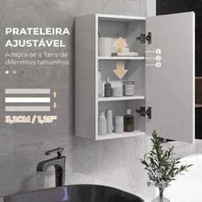 Móvel de Casa de Banho Suspenso com Prateleira Ajustável para Cozinha Lavandaria Quarto Branco Brilhante