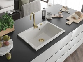 Mexen Elix lava-loiça de granito de 1 bacia 700 x 500 mm, branco, sifão dourado - 6526701005-20-G