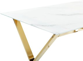 Mesa de jantar em inox e vidro temperado efeito mármore e dourado 120 x 70 cm ATTICA Beliani