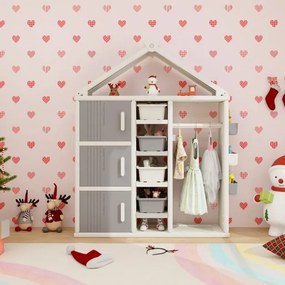 Guarda roupa para crianças, infantil 130 x 34 x 156 cm com caixa, prateleiras e cesto lateral Cinzento