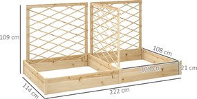 Floreira com 3 treliças modulares, floreira de madeira 222 x 114 x 109 cm, com acabamento em madeira natural