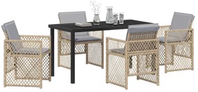 Conjunto de Jantar de Jardim VidaXL 5 Peças com Almofadas Bege Poli Ra