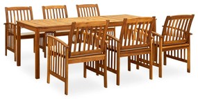 vidaXL 7 pcs conjunto de jantar p/ jardim c/ almofadões acácia maciça