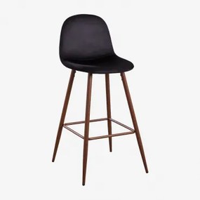 Pack De 2 Bancos Altos Em Veludo Glamm Preto & Madeira Escura & ↑75 Cm - Sklum