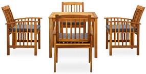 5 pcs conjunto de jantar p/ jardim c/ almofadões acácia maciça