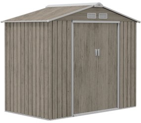 Outsunny Abrigo de Jardim 213x130x185 cm Abrigo de Jardim Metálico de Exterior com 2 Portas Deslizantes e 4 Janelas Madeira