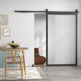 KIT Ferragens para porta de correr sem perfuração 244 cm (PORTA NÃO INCLUIDA) Kit de calhas para porta de celeiro simples em aço preto