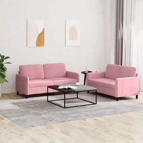 vidaXL 2 pcs conjunto de sofás veludo rosa