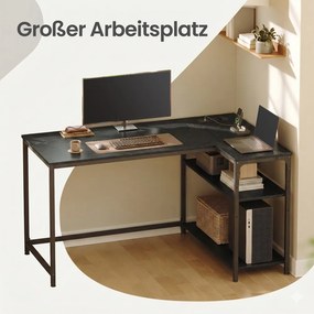 Secretária com espaço de arrumação em L 120 x 80 x 76 cm, prateleira ajustável em altura Preto