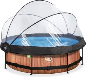 Piscina redonda Wood ø300x76cm com bomba de filtragem e cobertura - castanha