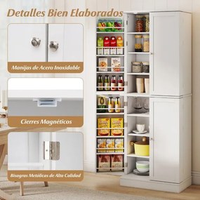 Armário de cozinha despensa 60 x 35 x 166,5 cm com 2 armários de 4 níveis, 16 prateleiras nas portas e 6 prateleiras ajustáveis para sala de jantar e