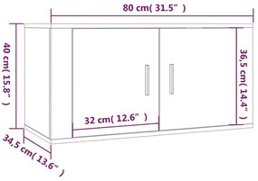 Móvel de TV de parede 80x34,5x40 cm branco brilhante