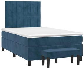 Cama boxspring com colchão 120x200 cm veludo azul-escuro