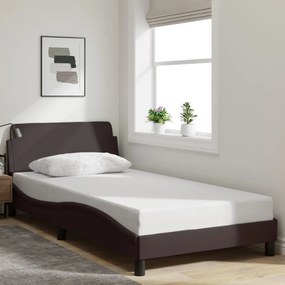 Estrutura de cama sem colchão 100x200 cm tecido castanho-escuro