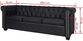 Conjunto sofás Chesterfield 2 + 3 lugares couro artific. preto