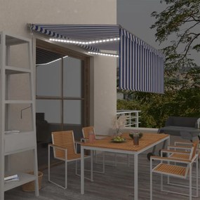 Toldo autom. c/ estore/LED/sensor vento 3,5x2,5m azul/branco