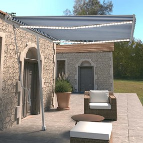 vidaXL Toldo automático LED e sensor de vento 300x250 cm azul e branco