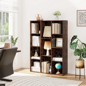 Estante com 11 cubos 74 x 24 x 105 cm para livros vertical ou horizontal em madeira Castanho