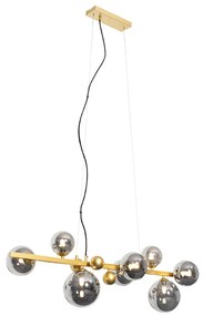 Candeeiro de suspensão Art Déco dourado com vidro fumê 8-luzes - David Art Deco