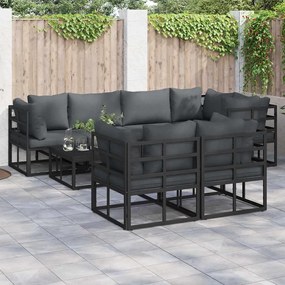 vidaXL Conjunto de Sofá de Jardim com almofada 7 pcs Preto Aço