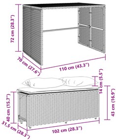 3 pcs conjunto de jantar p/ jardim c/ almofadões cinzento claro
