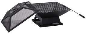 Outsunny Braseiro Exterior Aço Multifuncional Tampa Protetora Atiçador Churrascos Fogueiras 45x45x34 cm Preto | Aosom Portugal