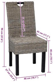 Cadeiras de jantar 4 pcs vime kubu e madeira de mangueira