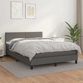 vidaXL Cama com molas/colchão 140x190 cm couro artificial cinzento